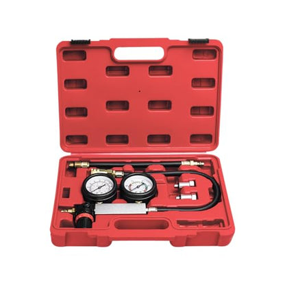 Cylinder Leak Down Tester Kit Compression Leakdown Detector Leakage Test Set for Gasoline Engine Leak Detection Tester Kit Dual Pressure Gauges(Red) - color: Red