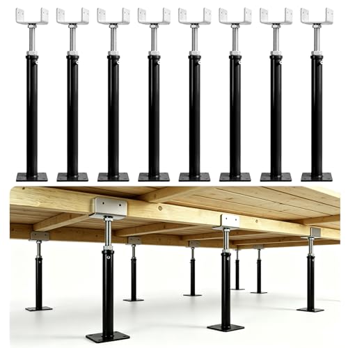 8 Pack U-Shaped Screw Jack, 14.5"-23.5" Adjustable Deck Support House Jacks for 4x4/4x6/4x2 Wood Beam, Heavy-Duty Steel Floor Jack Post for Crawlspace Leveling, Basement Support - color: Black, size: 14.5"-23.5"(8 Pack)