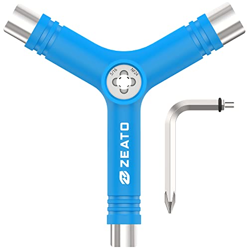 All-in-One Skate Tools Multi-Function Portable Skateboard T Tool Accessory with T-Type Allen Key and L-Type Phillips Head Wrench Screwdriver - color: Y-blue