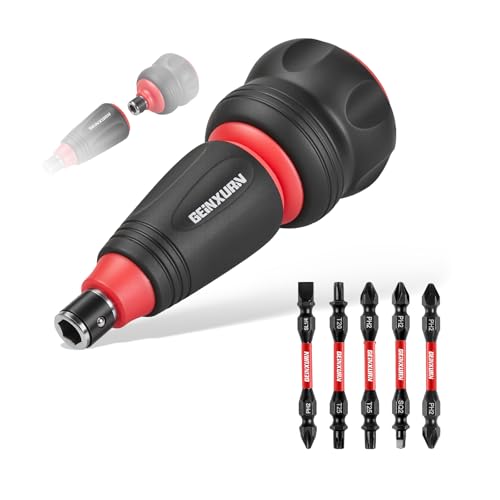 Geinxurn 6 Pieces Screwdriver Set Include Stubby 2in1 Rachet Screwdriver Handle and Impact Double End Screwdriver Bit(PH2/T20/T25/SQ2/SL1/4), Hand Tools Set for Repair & Outdoor Work - style: 6pcs