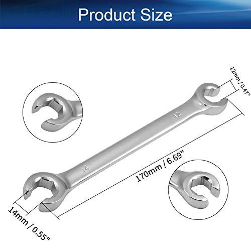 Auniwaig 2PCS 12mm x 14mm Flare Nut Metric Wrench Set,Metric Double Open End High Carbon Steel, Polished Chrome Plated - size: 12x14mm