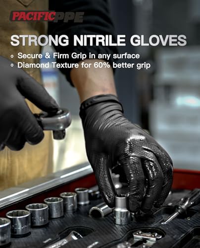 PACIFIC PPE 8 Mil Heavy Duty Black Nitrile Gloves, Chemical Resistant, Food Safe, Latex Free Disposable Gloves for Mechanic, Cooking, and Cleaning, X-Large - size: X-Large(Pack of 100)