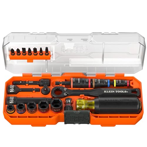 Klein Tools 65301KNECT Impact Socket Set, KNECT (S) 23-Piece SAE Pass-Through and Flip Socket Tool Set, Impact Driver Adapter, MODbox Tool Organization