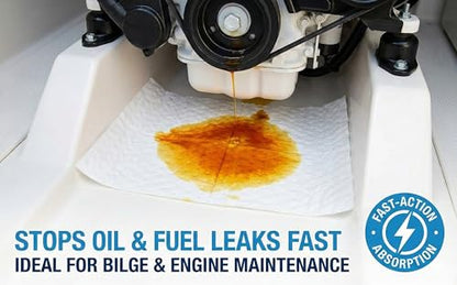 FLASHDRY Marine Oil Spill Absorbent Pads, 100-Count Oil Control Pads, 17.5" x 13.5" - Fuel, Diesel & Bilge Water Cleanup, Water-Repellent, Eco-Friendly, Tear-Resistant Hydrocarbon Absorption - size: 100 Pads - 2mm