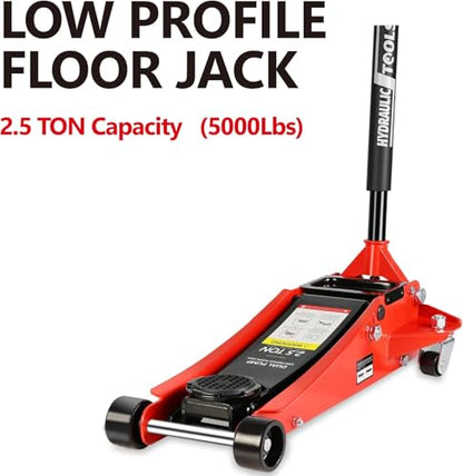 2.5 Ton Low Profile Floor Jack, Heavy Duty Floor Jack with Dual Piston Quick Lift Pump, Steel Car Jacks Adjustable Height 3.5"-19.5", Trolley Floor Jacks 2.5 Ton/5000 LBS Capacity, Red - color: Red - 2.5 Ton(Dual Pump), Lift 3.5"-19.5"