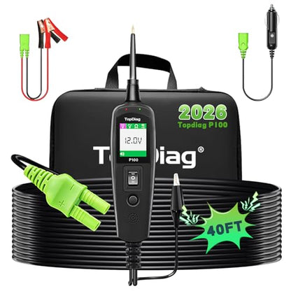 Topdiag P100 Automotive Power Circuit Probe Tester, 12 24V Electrical Short/Open Breaker Finder, AC DC Diode Resistance Relay Tester, Continuity Test Digital Multimeter/Ohmmeters, 20 + 20FT Cable - style: P100
