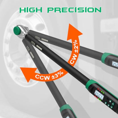 1/2 Inch Drive Digital Torque Wrench, 12.53-250.7Ft.lb/17-340N.m, Long Electronic Torque Wrench with Preset Value, Buzzer & LED Indicator, 2% Accuracy for Bike, Motorcycles, Car - size: 12.5-250.8 Ft-lb/17-340 Nm, style: 1/2-Inch