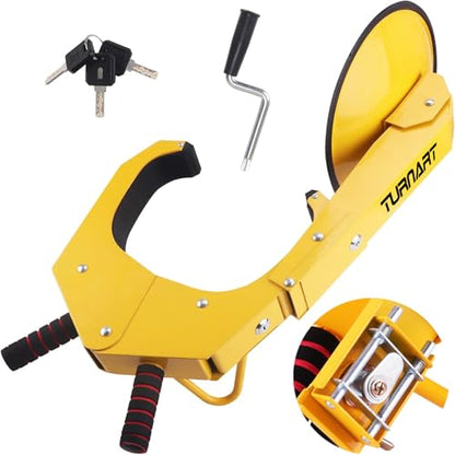 TURNART Universal Wheel Lock Anti Theft for Cars SUV Camper Trailer, 3 Keys, 1 Crank, Yellow (Wheel Lock) - style: Wheel Lock
