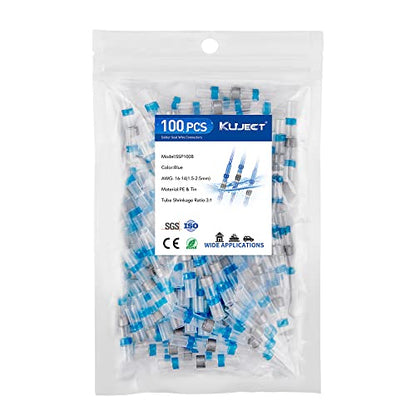 Kuject 100PCS Solder Seal Wire Connectors AWG 16-14, Blue Solder Seal Heat Shrink Butt Connectors Terminals Waterproof Wire Splice Connector for Marine Boat Wire Joint - size: AWG 16-14 Blue