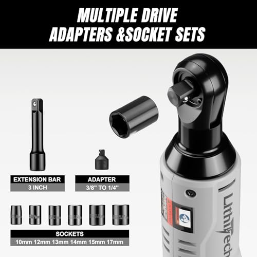 3/8" Cordless Electric Ratchet Wrench Set, 40Ft-lbs, 12V Power Ratchet Tool Kit With 2 Packs 2000mAh Lithium-Ion Battery And Charger,6 Sockets, 1/4" Adapter and 3" Extension Bar