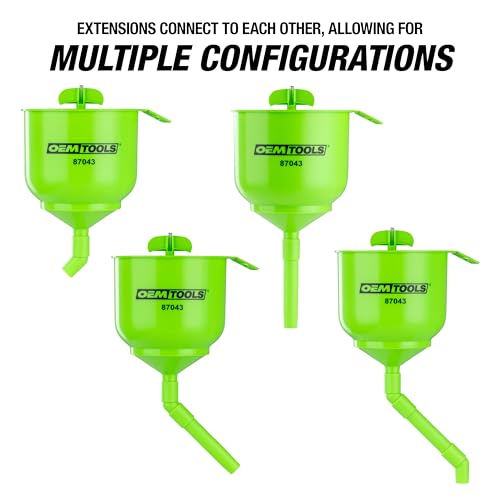 OEMTOOLS No-Spill Professional Quality Coolant Funnel Kit with 5 Adapters | Spill Free Funnel Kit Cooling System, Includes 5 Adapters, Extensions, and Automotive Funnel, Air Venting - style: Professional Quality