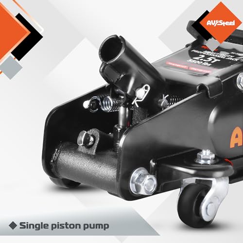 AV Steel Low Profile Floor Jack 2.5 Ton (5000 lbs), Lift Range 3.4" to 14.6" for Cars & Sedans, Hydraulic Steel Jack with Single Piston Pump - Not for Trucks or SUVs