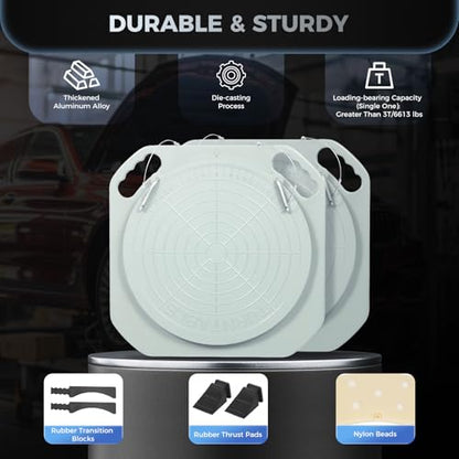 5Ton Wheel Alignment Tool Wheel Alignment Turn Plates With Transition Blocks & Thrust Pads,2Pack Wheel Alignment Turntable Turn Plates 360 Rotating Turn Plate Front End Wheel Tool For Car Truck