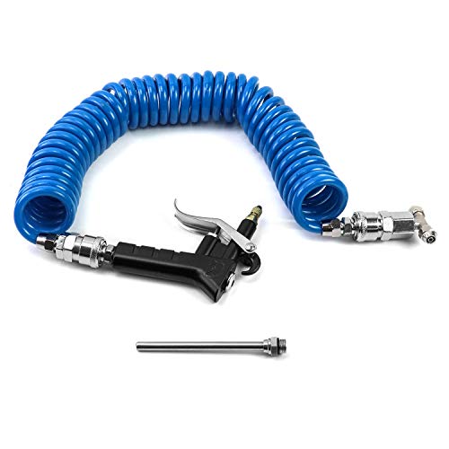 QWORK Air Seat Blow Gun Kit, 16 ft (5m) Coiled Air Hose, Fits OD 1/4 in (6mm) Air Hose, Quick Connect Air Duster Gun with 2 Interchangeable Nozzle Tips for Truck & Shop Cleaning - size: 1pcs