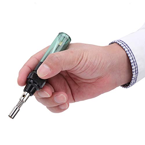 Fafeicy MT-100 8ml Gas Soldering Pen, Cordless Butane Soldering Iron with Adjustable Temperature 1300 Flame for Welding Electronics Jewelry Circuit Boards (Transparent Green)
