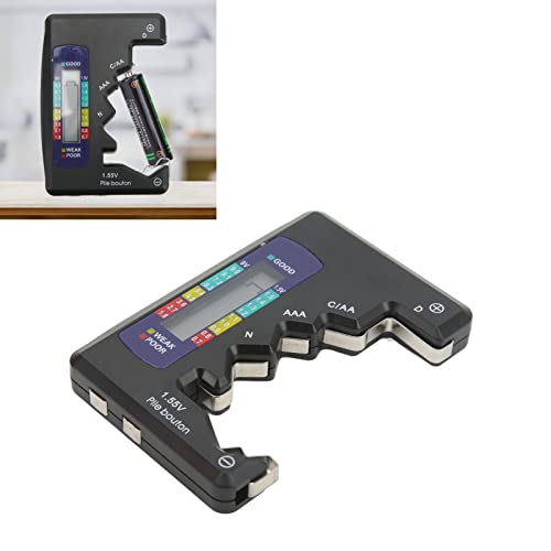 Digital Battery Capacity Tester Universal Battery Tester LCD Screen for D C N AAA 9V 1.5V Button Cell Batteries Carbon Zinc and Rechargeable Batteries (Black) - color: black