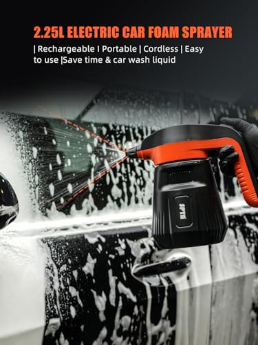 SPTA Pressure Foam Sprayer, 2.25L/76 oz Electric Pressurized Soap Sprayer Car Foam Sprayer, Cordless Pump Sprayer, Car Wash Pressure Washer Foamer with 500ML Shampoo for Detailing
