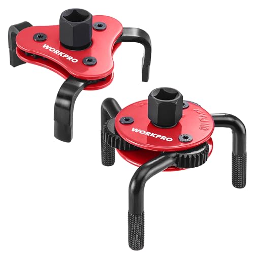 WORKPRO Universal Oil Filter Wrench Adjustable (2-3/4" to 5-1/8"), Oil Filter Removal Tool, Oil Filter Change Set, Ideal for Engine Filters, Conduit, & Fittings - color: Red