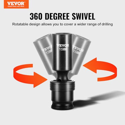 VEVOR 14PCS Universal Impact Socket Set - 3/8" Drive Deep Metric 10-19mm 6 Point - Swivel Socket with Flexible Wobble, CR-MO, Metric, Storage Case - style: 3/8" 14PCS Universal CR-MO