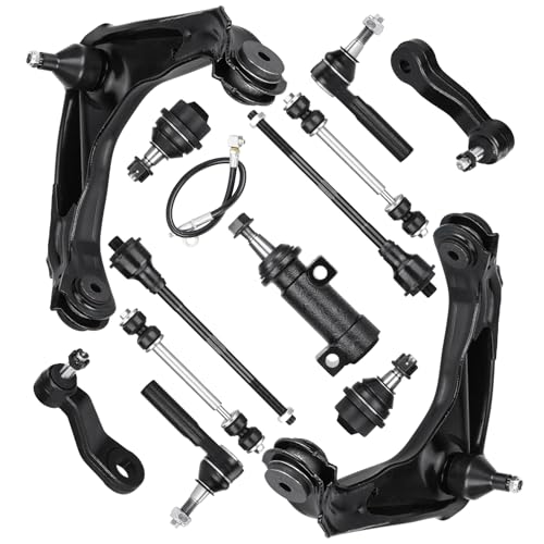 13Pcs Front Upper Control Arms Suspension Kit Fit for GMC Sierra Yukon XL 2500 & for Chevrolet Avalanche Silverado Suburban & for Hummer H2 2001-2006, with Sway Bar End Links Tie Rod Ends