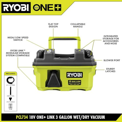 RYOBI ONEAND 18V Link Cordless 3 GAL. Wet/Dry Vacuum Tool ONLY PCL734B | Battery and Charger Sold Separately
