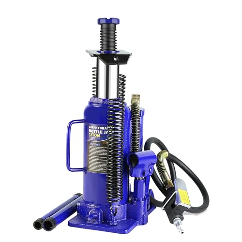 Pneumatic Air Hydraulic Bottle Jack, 12 Ton//24,000 LBS All Welded Bottle Jack, 10.2-20.1 inch Lifting Range, with Manual Hand Pump & Handle,Heavy Duty Auto Truck Travel Trailer Repair Lift Blue - color: Blue, size: 12 Ton
