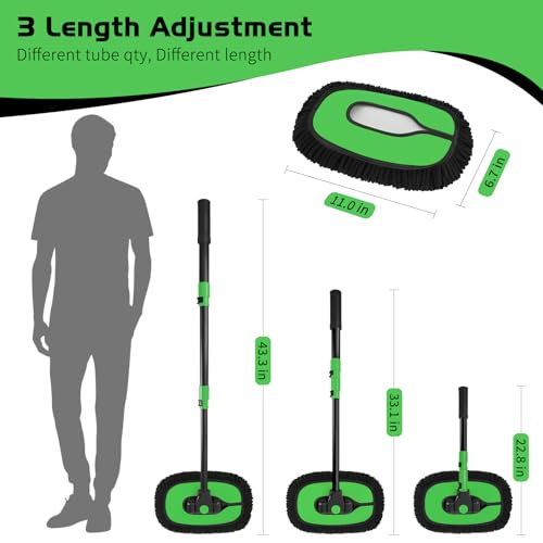 Ordenado 15°Curved Car Wash Brush with Long Handle, 43" Car Cleaning Brush with Extension Pole, Microfiber RV Wash Mop Scratch-Free, Exterior Washer Mop for Washing Roof Truck Camper SUV Caravan Green - color: Black and Green
