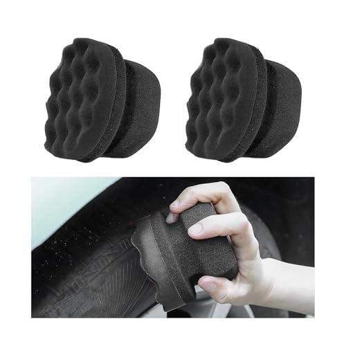 Wevdn 2PCS Tire Shine Applicator, Durable & Reusable Hex Grip Tire Dressing Sponge Foam Detailing Pad, Washable Round Shape Wheel Tire Shine Car Cleaning Sponge, Car Accessories (Black-Small) - color: Black-small