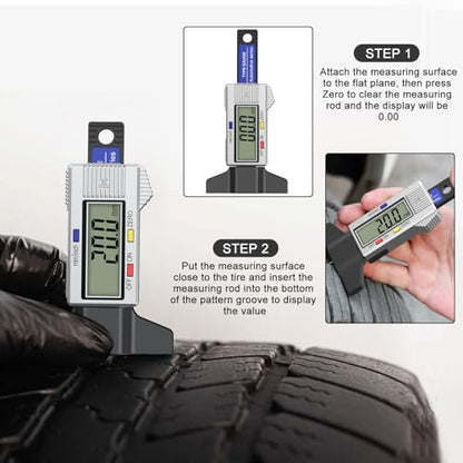 Tire Tread Depth Gauge, Digital Tire Gauge with Large LCD Display & Inch/MM Conversion, Splash-Proof, Auto-Off, in 1.04Inch/26.5mm,Tire Depth Gauge Suitable for All Vehicle Tires