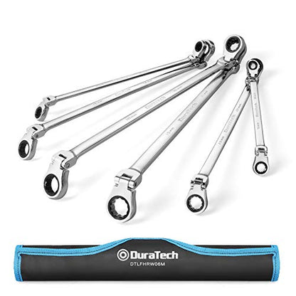 DURATECH Extra Long Flex-Head Ratcheting Wrench Set, Double Box End Wrench Set, 6-Piece, Metric 8-19 mm, CR-V Steel, with Pouch - size: 8-19mm