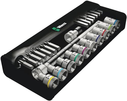 Wera 05004078001 8100 SC 8 Zyklop Metal Ratchet Set with Switch Lever, 1/2" Drive, Metric, 28 Pieces - size: 1/2 Inch Drive