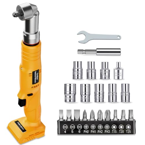 1/2" Cordless Ratchet Wrench Compatible with DeWalt 20V Battery, 96 FT-LBS Electric Ratchet with 1/4" Hex Bit Driver Function, with 3/8" Ratchet Socket Adapter for Home Car Nut Screw Repair, Tool Only - color: Yellow, Tool Only