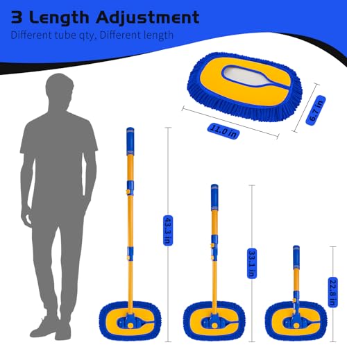 Ordenado 15°Curved Car Wash Brush with Long Handle, 43" Car Cleaning Brush with Extension Pole, Microfiber RV Wash Mop Scratch-Free, Exterior Washer Mop for Washing Roof Truck Camper SUV Caravan Blue - color: Blue and Yellow