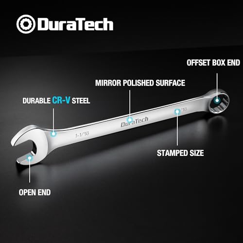 DURATECH 1-1/16" Combination Wrench, SAE | CR-V Constructed, Mirror Polish, 12-Point, 15-Degree Offset - size: 1-1/16"