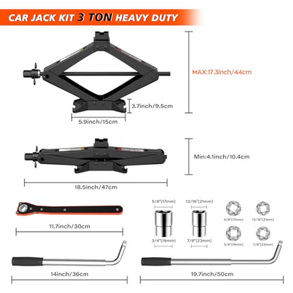 IMAYCC 3 Ton Scissor Jack for Car/SUV/MPV - Heavy Duty High Lift Car Jack kit with Ratchet Wrench, Portable Emergency Tire Change kit with Wheel Wrench.