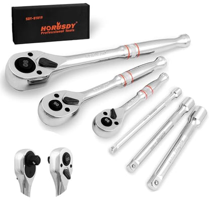HORUSDY 3-Piece Ratchet Set, 1/4” 3/8”, 1/2" Drive Ratchet Handle Set, 90-Tooth,CR-V, Quick Release Ratchets - style: 1/4" 3/8" 1/2" Drive Ratchet Set