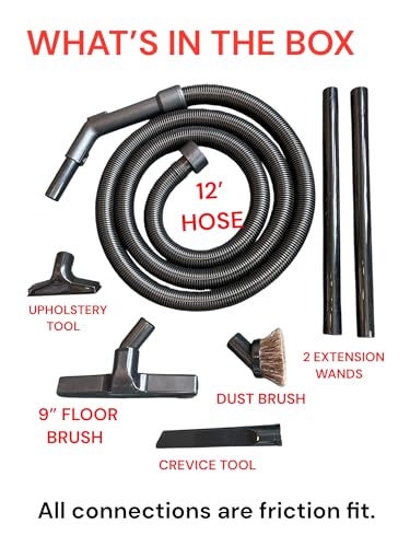 Maresh Products Compatible Replacement for Some Shop Vac & Ridgid Style Vacuum Cleaners Commercial Grade Hose with Tool Set, Has 2 1/4" Machine End Coupling & Uses the Standard 1 1/4" Hose Attachments - size: 7 Piece Set with 12' Hose