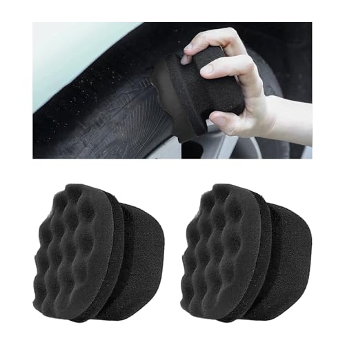 2PCS Tire Shine Applicator Pad, 3.15 Inch Car Detailing Foam Hex-Grip Tire Shine Sponge, Reusable Contoured Dressing Applicator for Automotive Wheel Care, Car Accessories (Black, Small) - size: Small