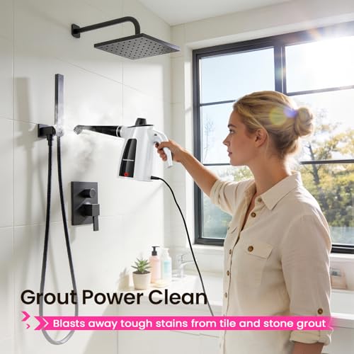 Steam Cleaner, Pressurized Handheld Multi-Surface Natural Steam Cleaner with 12pcs Accessory & Safety Lock, Portable Steamer for Cleaning Home, Kitchen, Bathroom, Car, Upholstery, Grout, Window - color: White