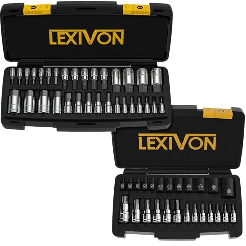 LEXIVON Premium Master HEX Bit Socket Set, Complete 32-Piece, SAE and Metric Set + Premium Master Torx Bit and Socket Set, 25-Piece, Bit Socket T8-T60 & E-Torx E4-E22