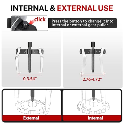 BILITOOLS 3" 2 Jaw Gear Puller, Small Bearing & Pulley Removal Tool | Internal External Reversible for Flywheel, Pulleys & Gears Wiper Arms - size: 3”