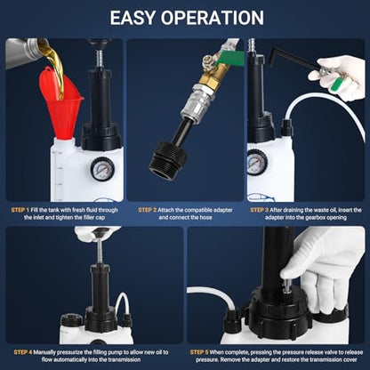 Wayona Transmission Fluid Transfer Pump 3L, 12 ATF Adapters, Manual Automotive Transmission Fill Pump Set Oil Filling Filler System Fluid Transfer Dispenser Tool Kit with Pressure Gauge and Scale