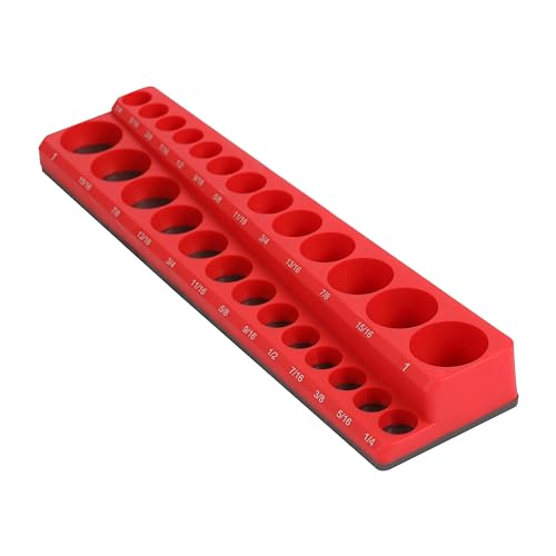 HFS(R) 3/8-inch Magnetic Socket Organizer Set Magnetic Socket Organizer Tray SAE Standard 3/8" Socket Holder Magnetic Tool Organizer 26 Slot Red Hold