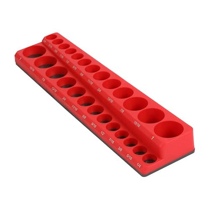 HFS(R) 3/8-inch Magnetic Socket Organizer Set Magnetic Socket Organizer Tray SAE Standard 3/8" Socket Holder Magnetic Tool Organizer 26 Slot Red Hold