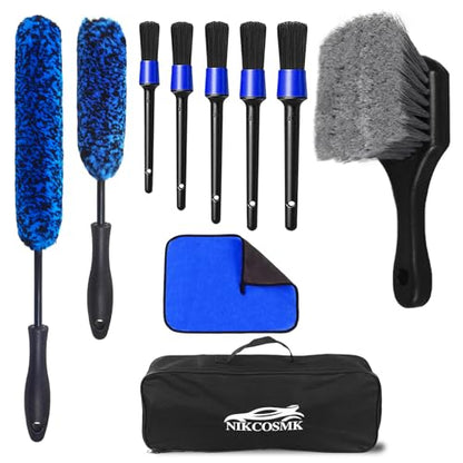 10Pcs Wheel Brush Kit for Cleaning Wheel and Tire, Wheel and Rim Brush, Car Detailing Brushes, Tire Brush, Bendable & Durable Car Wheel Rim Cleaner Brush Set,Car Cleaning Brush Supplies Kit - color: Blue