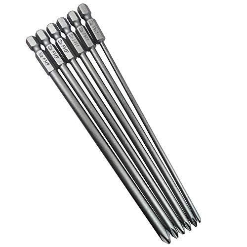 Wolfride 6Pcs 1/4 Inch Hex Shank Long Phillips Head Screwdriver Bits Set Magnetic Cross Head Screwdriver Bits | 5.9-Inch Length - style: Phillips Head