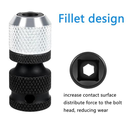 2PCS 1/2 inch Square Drive to 1/4 inch Hex Socket Adapter - CrMo Steel Quick Release Chuck Converter for Impact Wrench Air Tools & Electric Drill