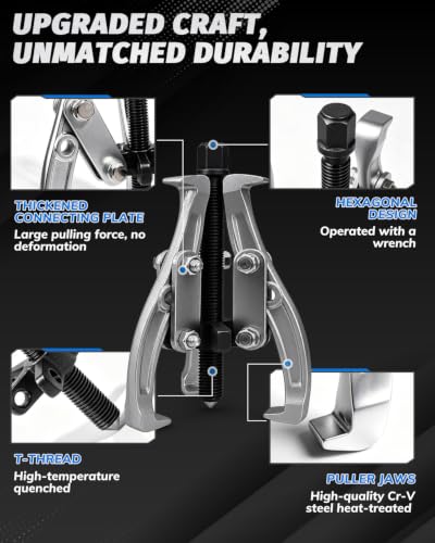INCENDIOS 3" 4" 6" 8" Gear Puller Set, 2/3 Jaw Convertible Bearing Puller Kit, Reversible Jaws | Heavy Duty Cr-V Steel, Internal/External Removal Tool for Pulley, Gear, Flywheel, Bearing, Includes Ratchet Wrench