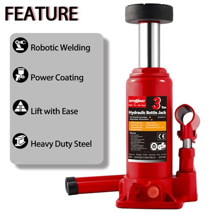 3 Ton 6000lb Hydraulic Bottle Jack Portable Lift Support Floor Jack for Auto Pickup Truck RV Repair with Carrying Storage Jack Pad - size: 3Ton 6000lb