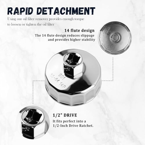 65mm to 64mm Oil Filter Wrench with 1/2" Drive Port,14 Flute Oil Filter Removal Tool Compatible with Nissan/Acura/Honda,Professional Automotive Tools Oils Filters Tool